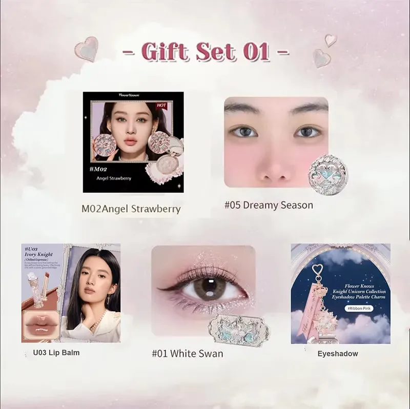 Flower Knows Makeup Kit Fuldt professionelt makeup gavesæt Mermaid Angel Highlight Swan Lipstick 5 dele sæt — image 6