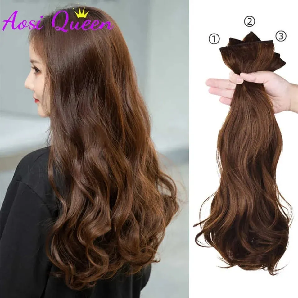 3Pcs/Set 6Clips Hair Extension Black Long Large Wavy Curls Natural Hair Hairpiece Heat Resistant Fiber For Women Hairstyle — image 2