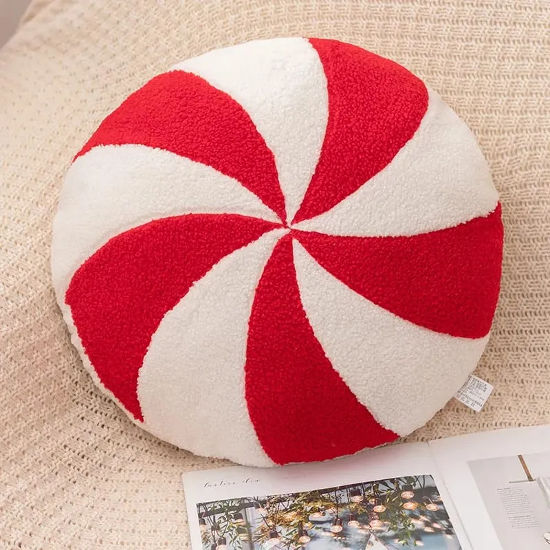 Christmas Day Plush Decor Pillow Stuffed Wreath Snowflake White Red Round Candy Soft Seat Cushion Party Prop Decor Gift — image 12