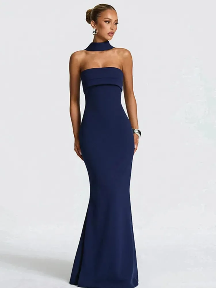 Mozision Off-shoulder Strapless Sexy Maxi Dress Women Gown Scarf Collar Sleeveless Backless Bodycon Club Party Evening Dresses — image 4