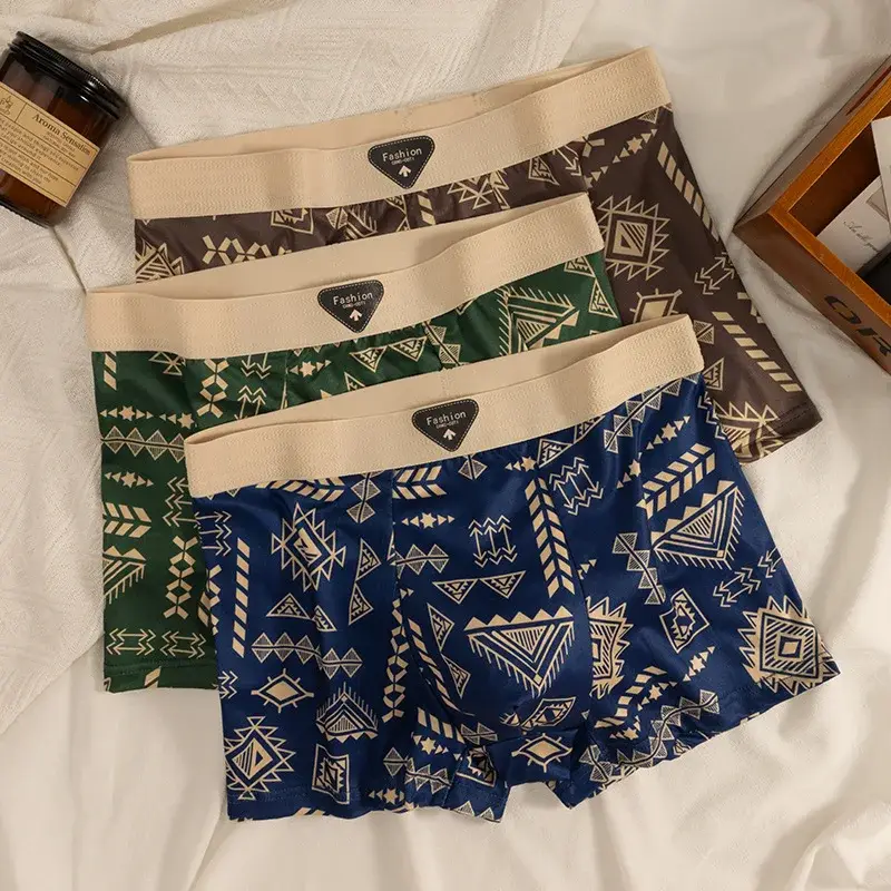 Men's Boxer Retro Ethnic Style Comfortable Smooth Fabric Briefs Vintage Print Elastic Underwear for Man Lingerie Flat Underpants — image 9