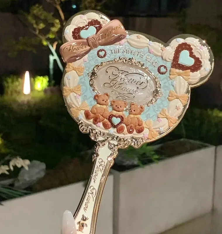 Flower Knows Handheld Makeup Mirror Midsummer Night Strawberry Cupid Bunny Garden Relief Pattern Limited Color Makeup Tool Kit — image 16
