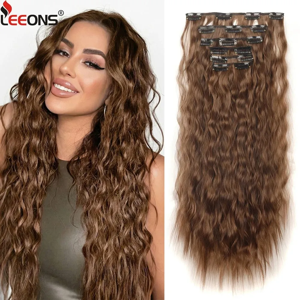 Corn Hair Extensions 6Pcs 20 Inch Clip In Hair Extensions Curly Clip Ins Hair Extension Invisible Natural Hairpieces For Women — image 2