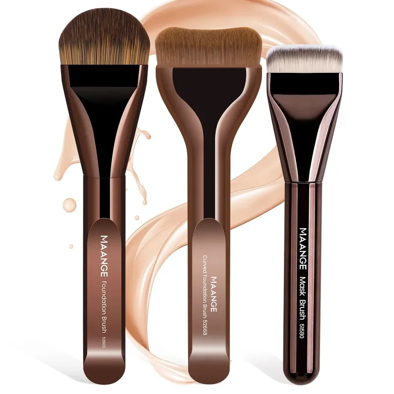 3pcs Makeup Brushes Aluminum Tube Makeup Brush Foundation Makeup Brush Thin Foundation Brush Kabuki Makeup Tools for Girl