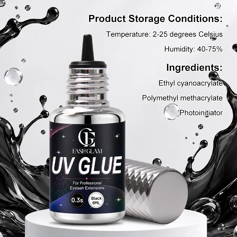 EaseGlam 0.3S UV Eyelash Glue for Lash Extension Low Irritation Strong UV Lash Glue for Makeup Black Purple Led Adhesive 4 Color — image 3