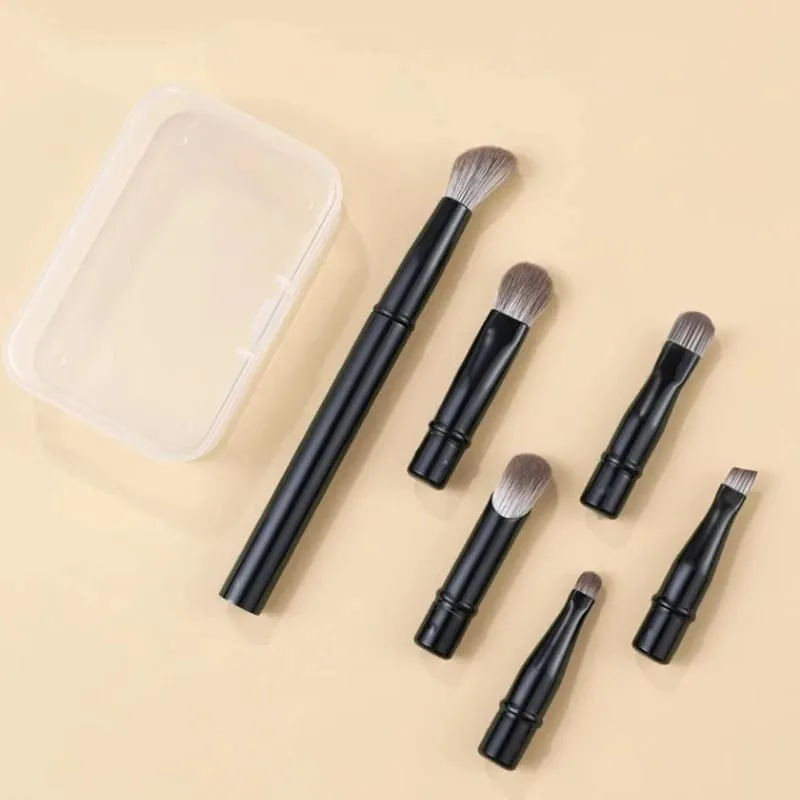 6pcs Portable Mini Makeup Brush Set with Detachable Travel Contour Concealer Brush Eyeshadow Brush and Double-ended Makeup Brush — image 3