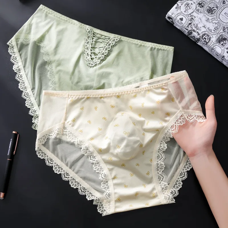 Sexy Lace Mens Briefs 3D Pouch Floral Edge High Elastic Sweet Heart Bow Print Mesh Splicing Underwear — image 7
