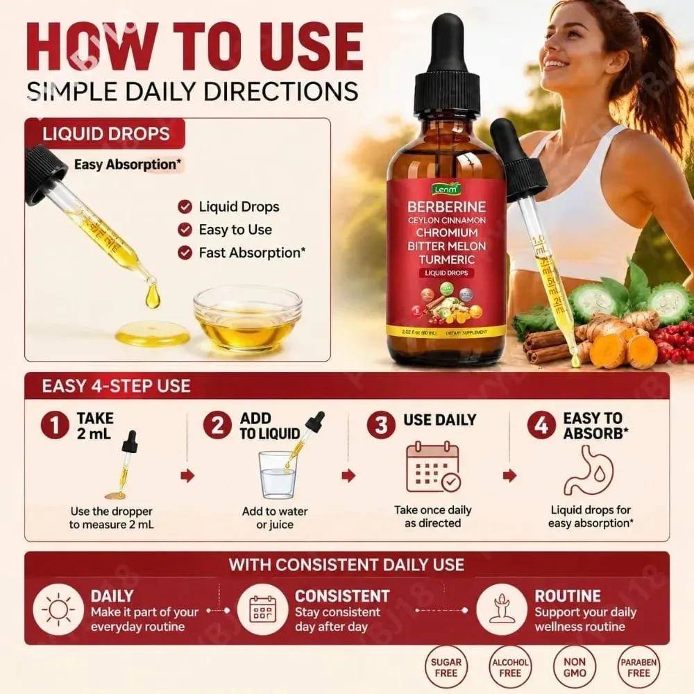 Berberine Liquid Drops Chromium & Ceylon Cinnamon Supports Vitality Metabolic Wellness Digestive Health Sugar-Free Non-GMO 60ml