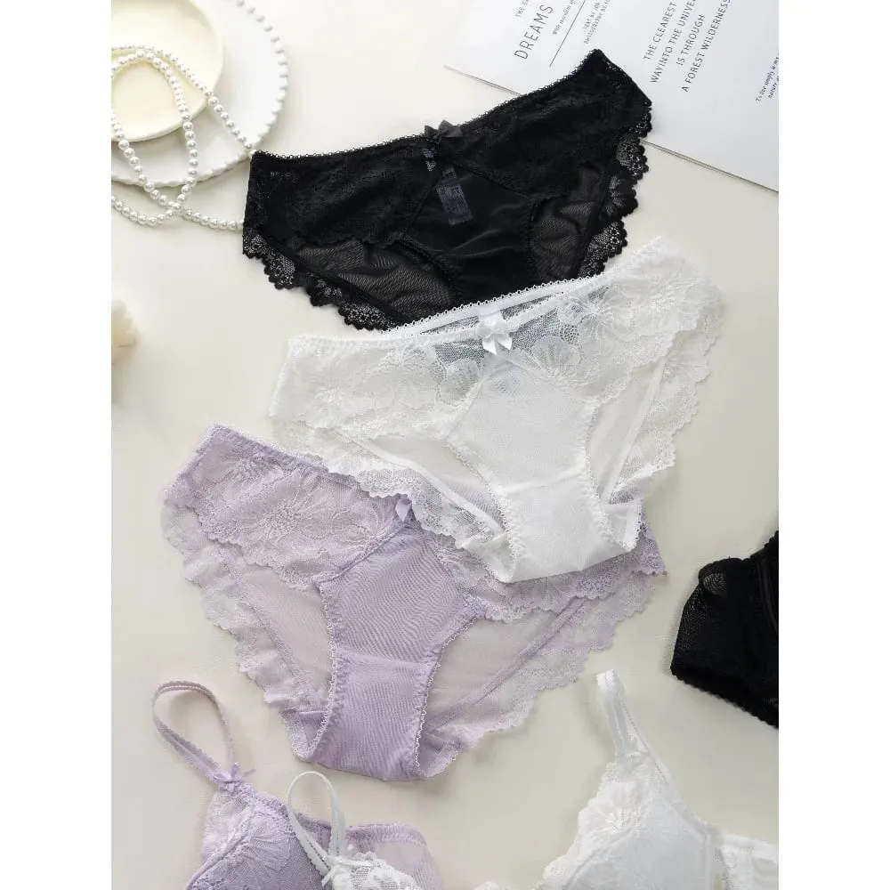 Women Lace Bra Panty Set Summer Thin Push Up Side Support Anti Sag Sexy Pure Desire Lingerie Underwear Suit 32‑38 — image 3