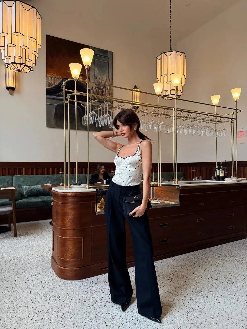Street Chic Spaghetti Strap Polka Dot Tank Top Square Neck Slim Cropped Sleeveless Silk Vest Off-shoulder Lace Camis Female