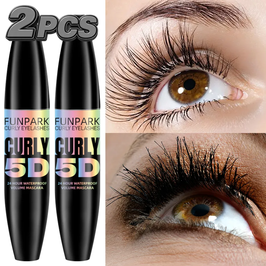 2pcs 5D Eye Black Mascara Waterproof Lengthens Eyelashes Extension Silk Fiber Mascara Long Lasting Eye Makeup for Women Cosmetic Korean Beauty — image 6