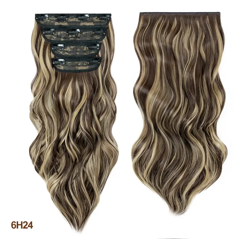 4 Pieces Set Clip In Hair Extensions Highlight Wavy Curly Long Synthetic Hairpieces For Women 22 Inch 180g Hair Clips Hair — image 18