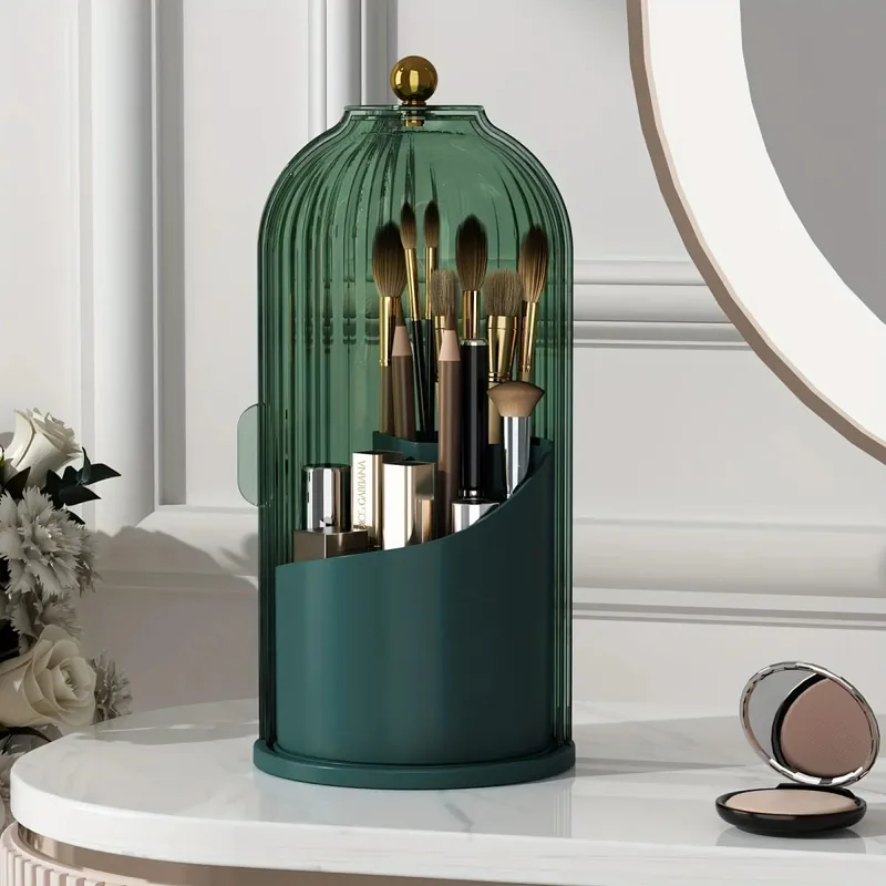 360° Rotating Makeup Brush Holder with Dustproof Cover Luxury Cosmetic Organizer Large Capacity Makeup Storage for Brushes — image 4