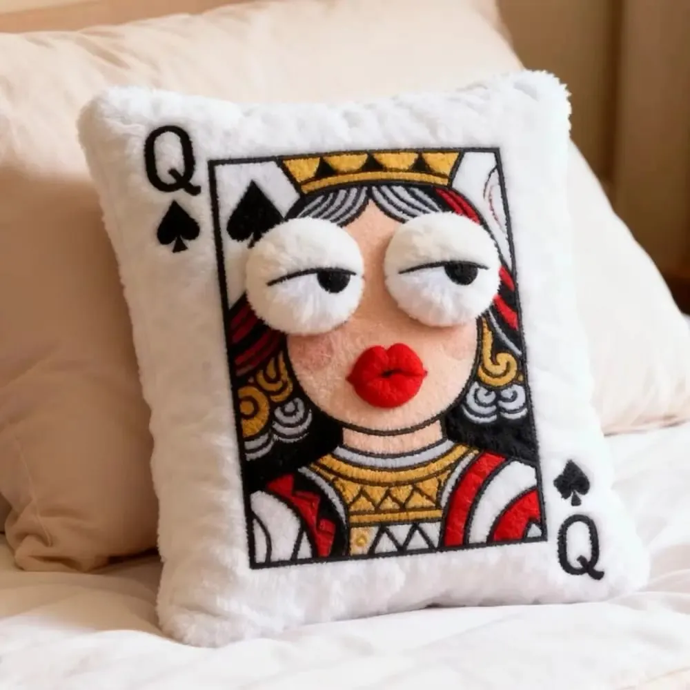 Patchwork Style Poker Card Cushion High-Value Design Card Game Theme Embroidered Pillow 3D Big Eyes Plush Cushion Gift Giving — image 2