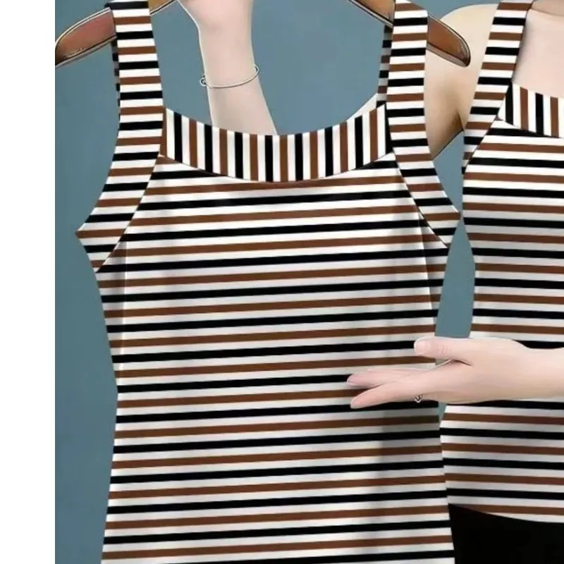 Summer Sleeveless Striped Contrast Patchwork Plus Size Vintage Tops All-match Harajuku T Shirts Fashion Casual Women Clothing — image 3