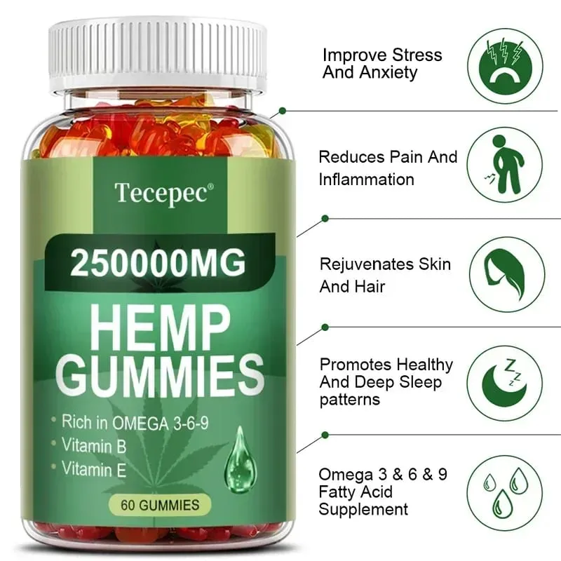 ประกอบด้วยโอเมก้า 3-6-9 วิตามิน B E Gummies - บรรเทาความเครียด การนอนหลับ อารมณ์ ผิว เล็บ โฟกัสร่วมสนับสนุนอาหารเสริมที่ไม่ใช่จีเอ็มโอ — image 2