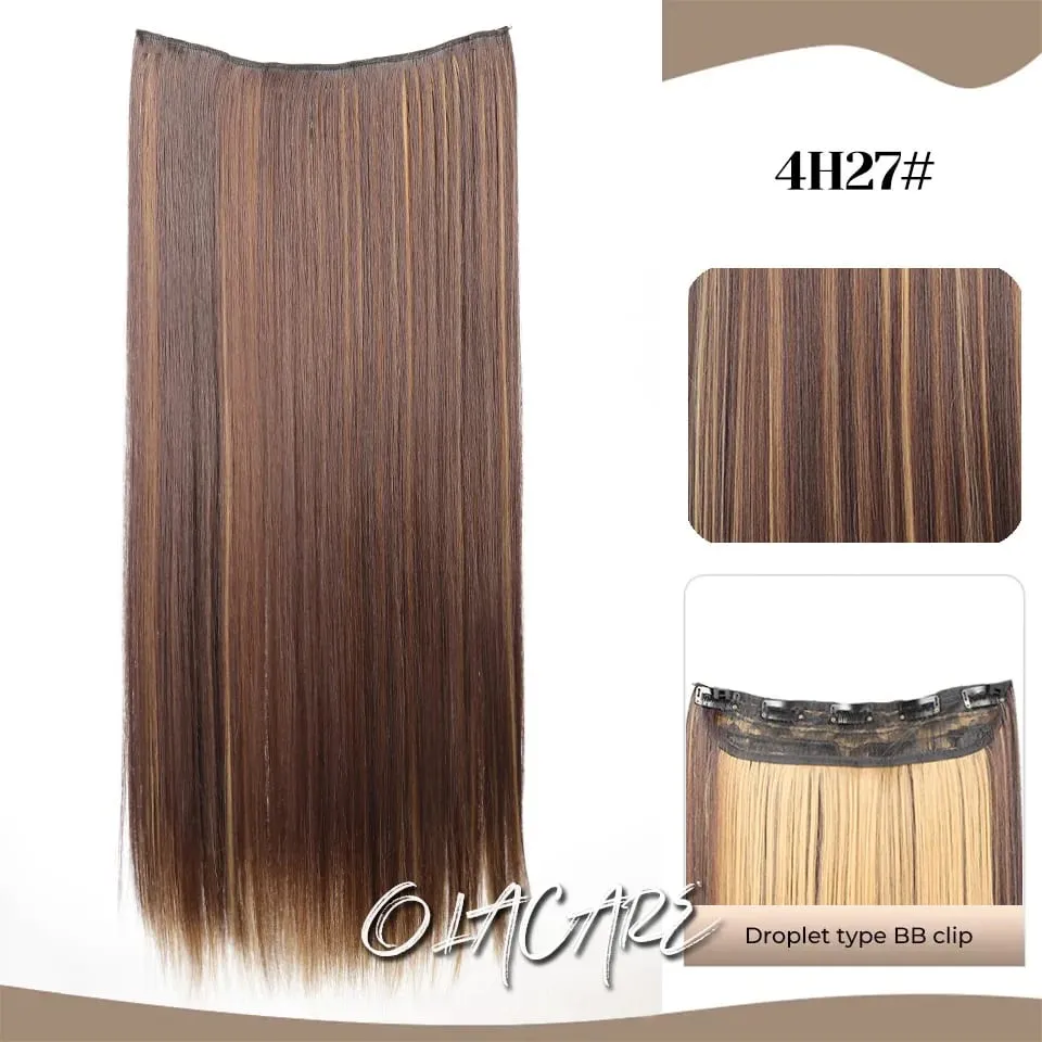 Synthetic Wig 5 Clip One Piece Invisible Hair Extensions Long Straight 24Inch Heat Resistant Hairpiece for Women