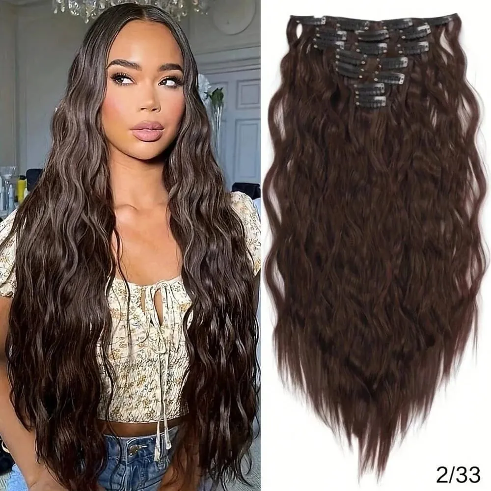 Synthetic Clip In Hair Extensions 7PCS Set Kinky Curly 20inch Long Clip On Hairpiece Style For Women Girls Daily Party — image 8