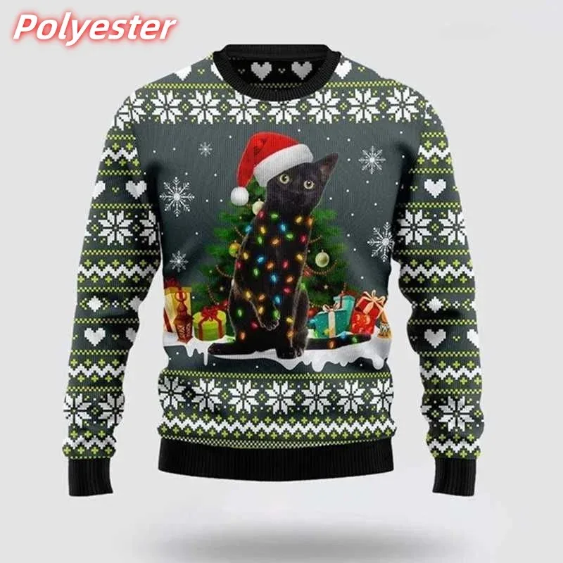 3D Printed Cat Snowflake Hoodie For Men Christmas Gift Pattern Sweatshirt Casual Long Sleeves Pullovers Round Neck Hoodies — image 7