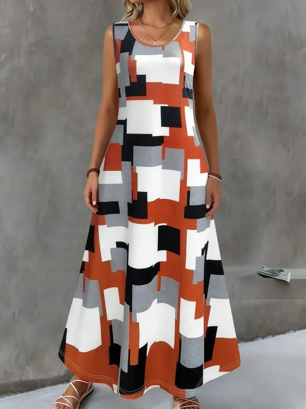 Women's Summer Dress Simple Grid Pattern Design Fashion Round Neck Woman Clothes Casual Cool Sexy Sleeveless Dresses for Woman — image 5