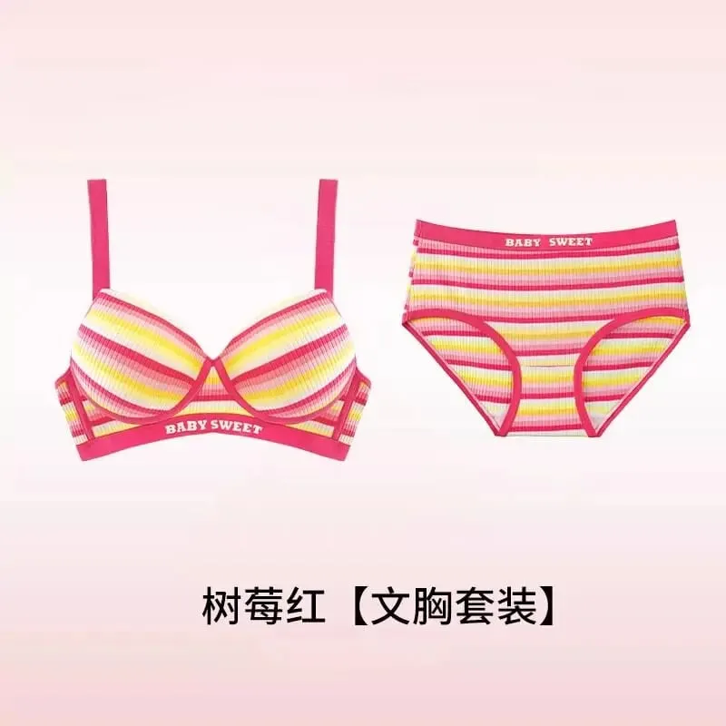 Seamless Bra Set for Women Rainbow Striped Shaping Bralette Lifting & Anti-Sagging Lingerie Small Bust Fit S-XL