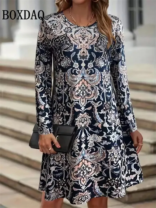 Women's Clothing Autumn Women Retro Flowers Dress Summer Vintage Causal Fashion Long Sleeve Floral 3D Printed Loose Dresses 2025 — image 4