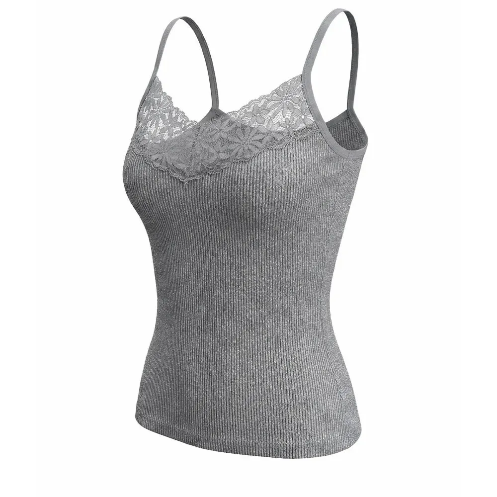 Solid Color Lace Tank Tops Ribbed Texture V Neck Design Ribbed Camisole Y2k Style Elastic Fabric Elastic Tank Tops For Women — image 3