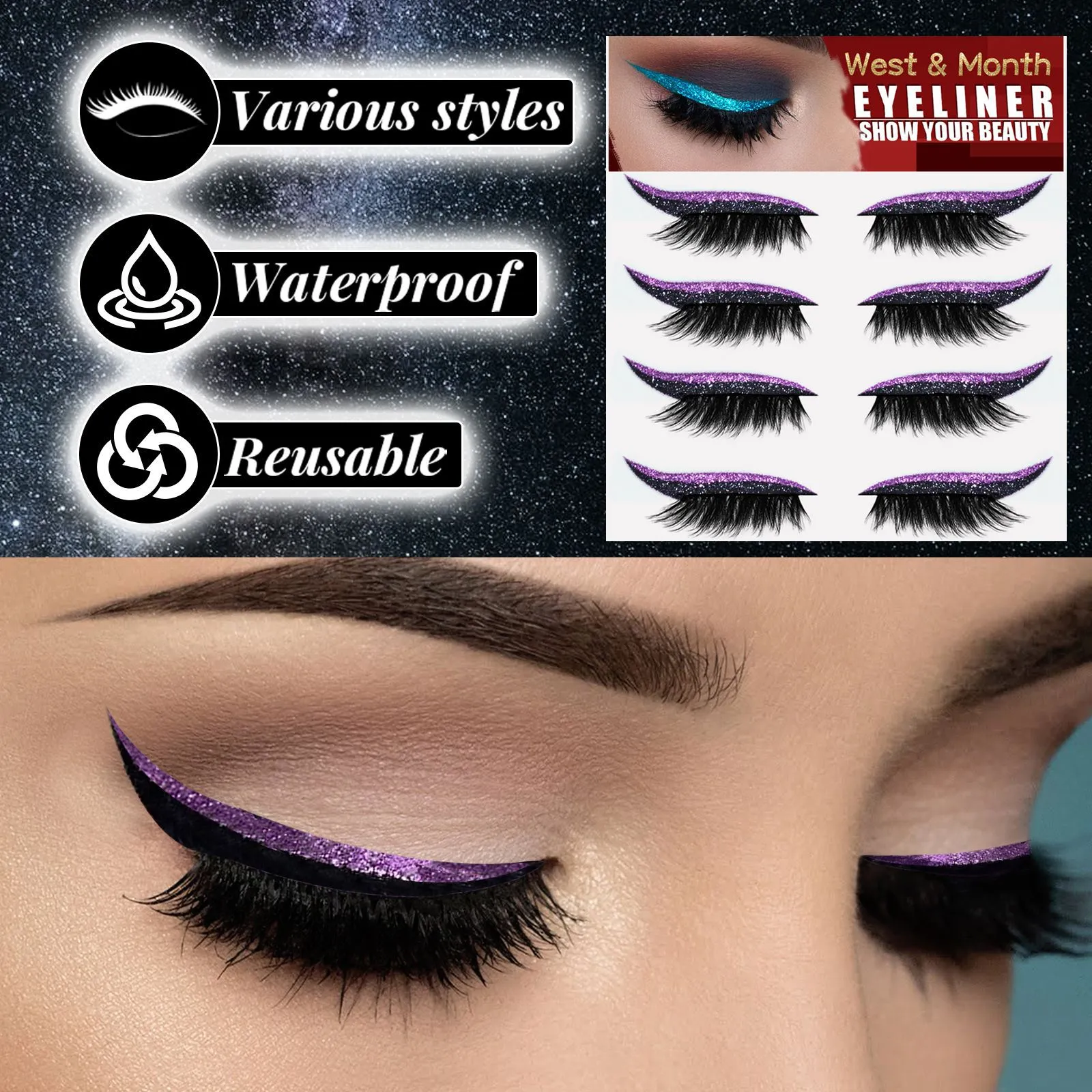 2in1 Eyeshadow Eyeliner Stickers False Eyelashes Waterproof Eyelash Liner Patches Instant Cat Eye Natural Look Party Eye Makeup — image 2