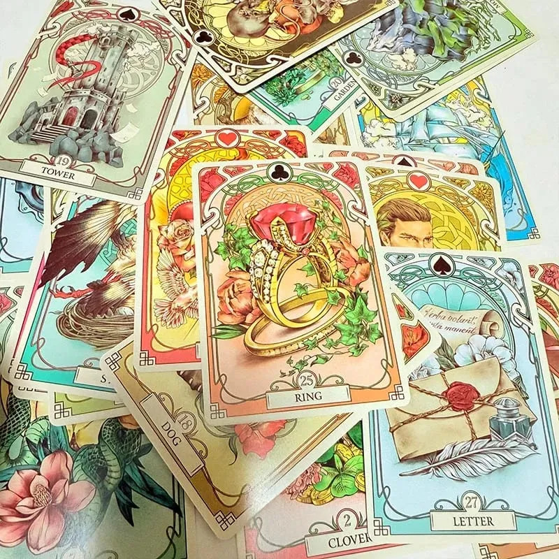 Romantic Lenormand Oracle Cards 37 Deck Art Nouveau English Vision Board Game para sa Party Family Women Deck — image 5