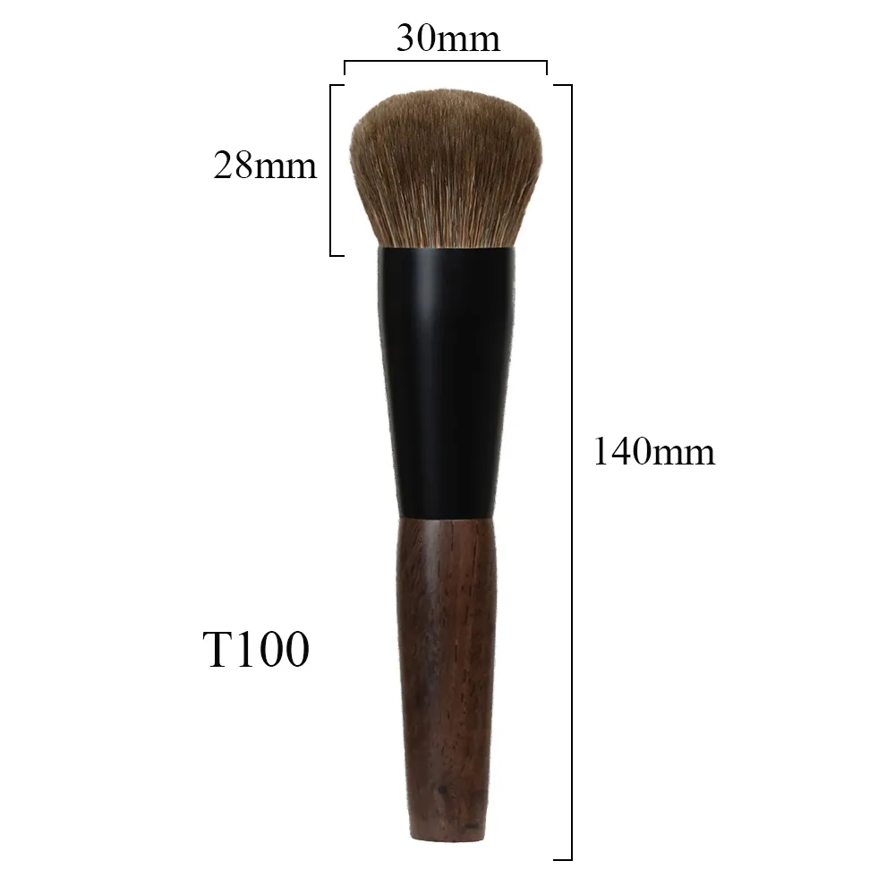 T100 Professional Handmade Makeup Brushes Soft Natural Goat Hair Round Face Powder Brush Short Ebony Wood Handle Make Up Brush
