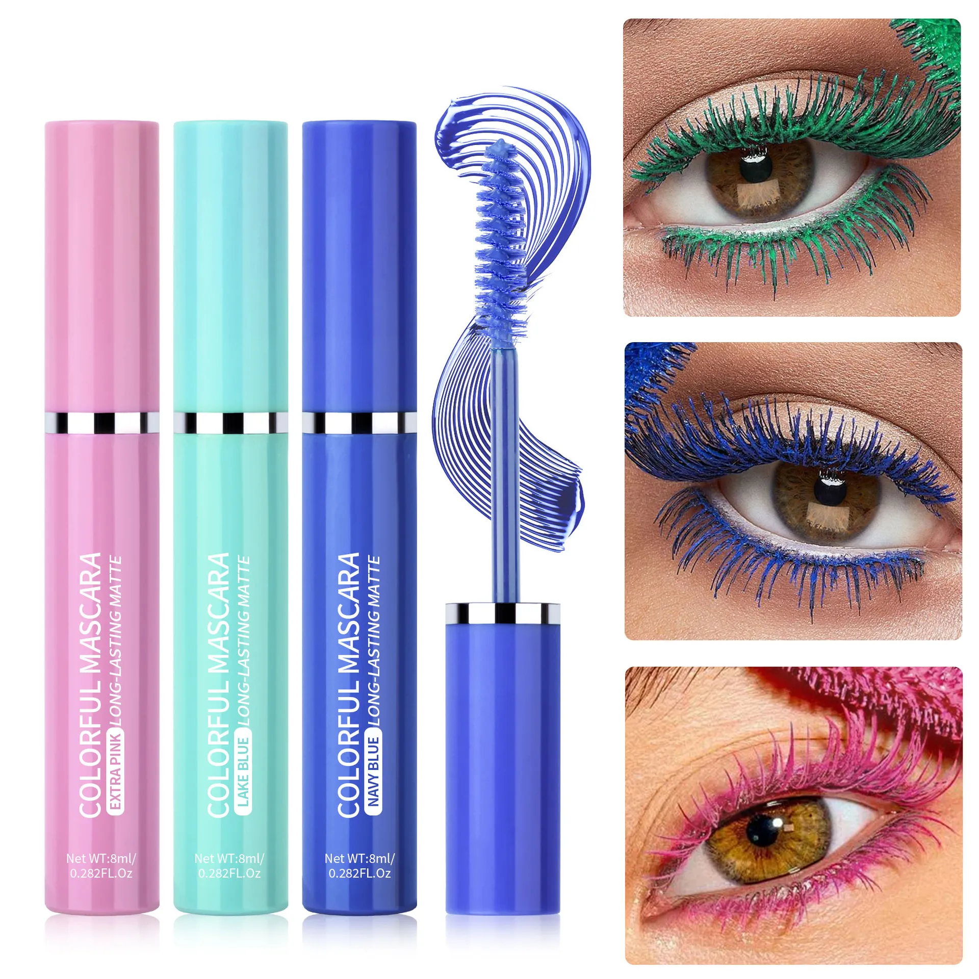 Ciglia mascara colorate Blu Rosa Verde Mascara impermeabile colorato Affascinante mascara arricciacapelli a lunga durata Trucco natalizio per occhi — image 2