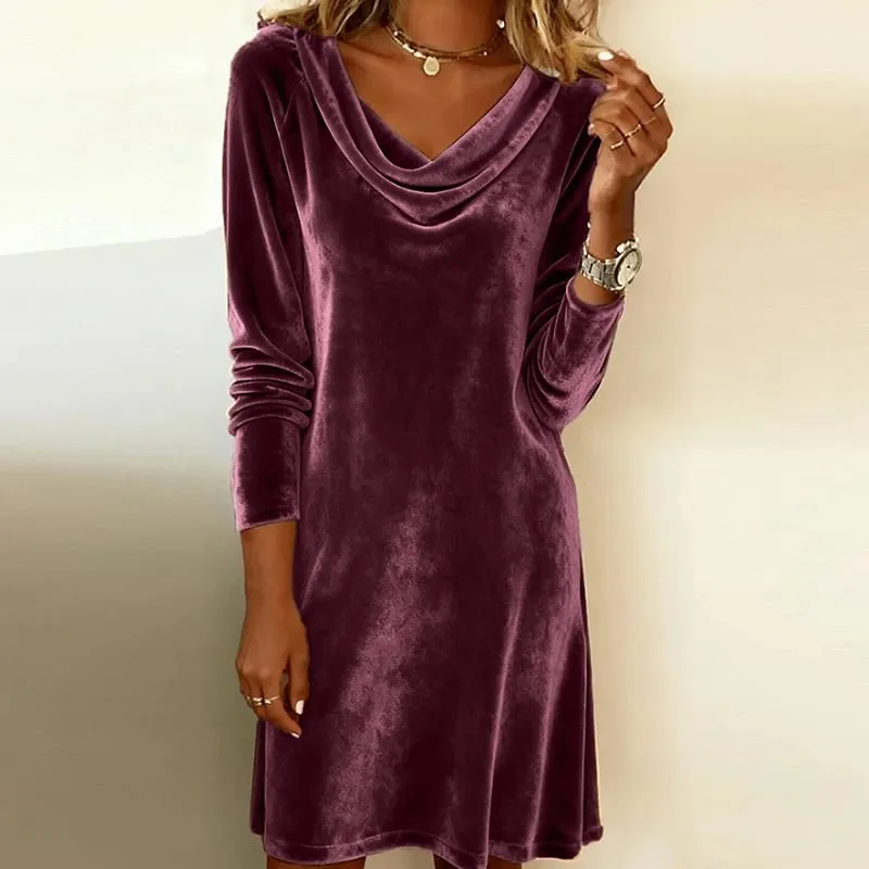 Fashion Gold Velvet Dress Women Autumn Winter Long Sleeve Party Dresses For Women Fashion Mini Dress Lady Christmas Dresses — image 14