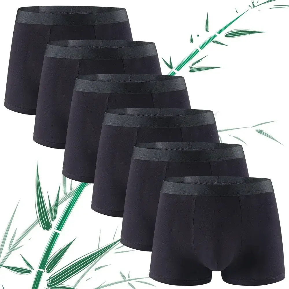 6 Pieces Bamboo Fiber Men's Underwear Solid Color Simple Men Boxer Shorts High Quality Fabric Knickers Soft Breathear Panties — image 3
