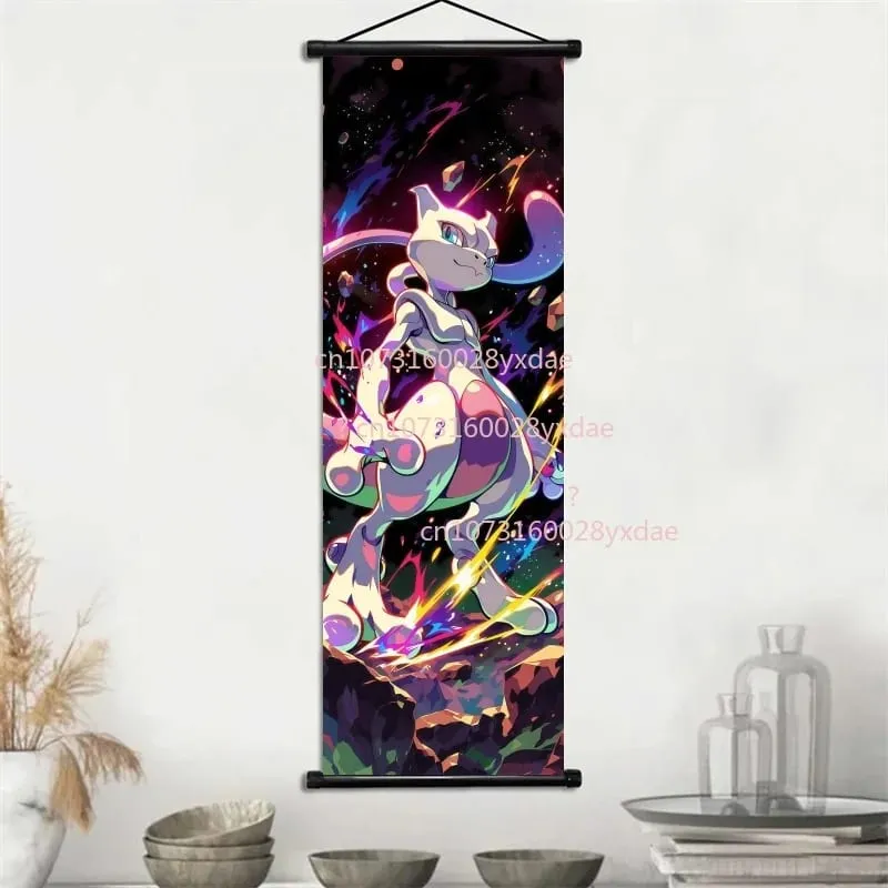 Anime Printed Pokemon Poster Cartoon Wall Artwork Gengar Squirtle Bulbasaur Pikachu Hanging Scroll Family Room Decoration