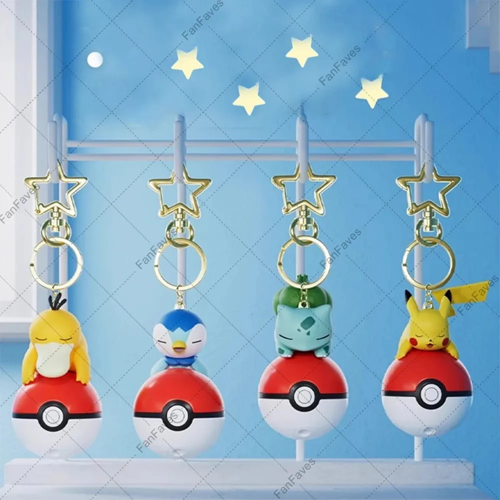 Pokemon Söt Glödande Serie Charm PokeBall Nyckelring Modell Docka Pikachu Piplup Bulbasaur Actionfigur Tecknad väska Tillbehör Present — image 1