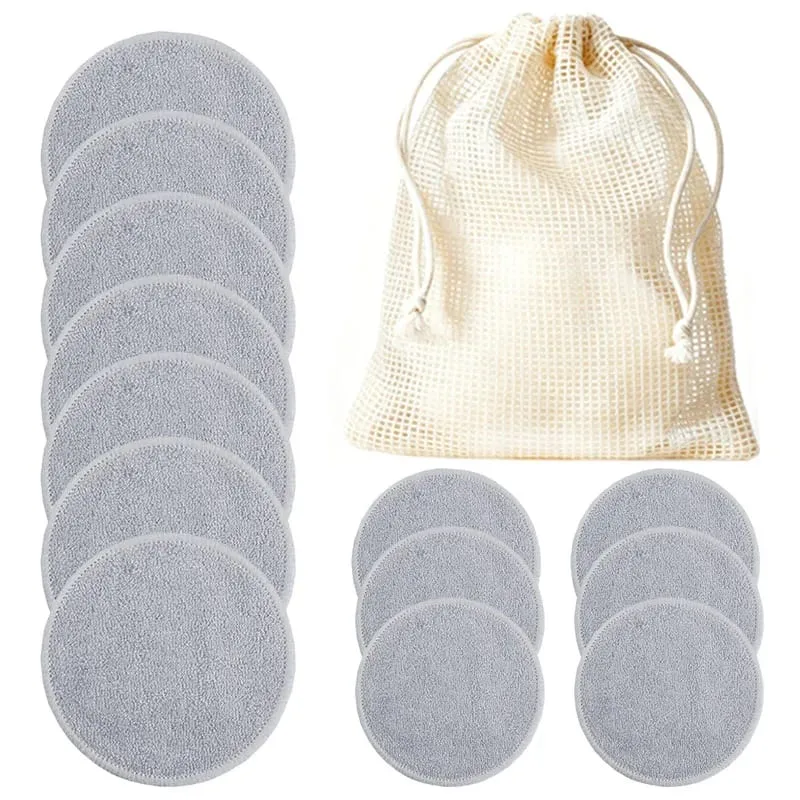 12pcs Reusable Cotton Pads Washable Makeup Remover Discs Washable Round Bamboo Make Up Pads Skin Care Tool HZM06