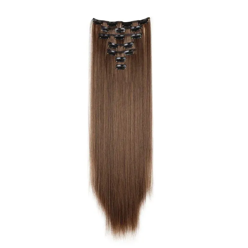 Long Straight Hairstyle 16 Clips 7 Pcs/Set Hair Extensions Natural Synthetic Blonde Black Hairpieces Heat Resistant For Women Kp — image 16