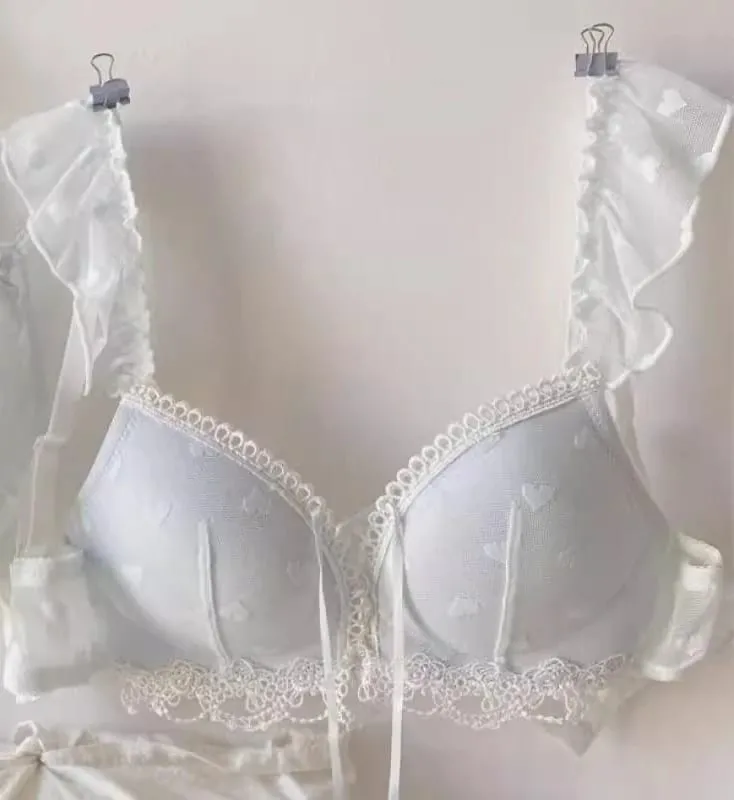 European Style Japanese Lingerie Set Sweet Heart Pattern Bralette Small Breasts Comfortable Wireless Anti-Sagging Bra & Brief — image 9