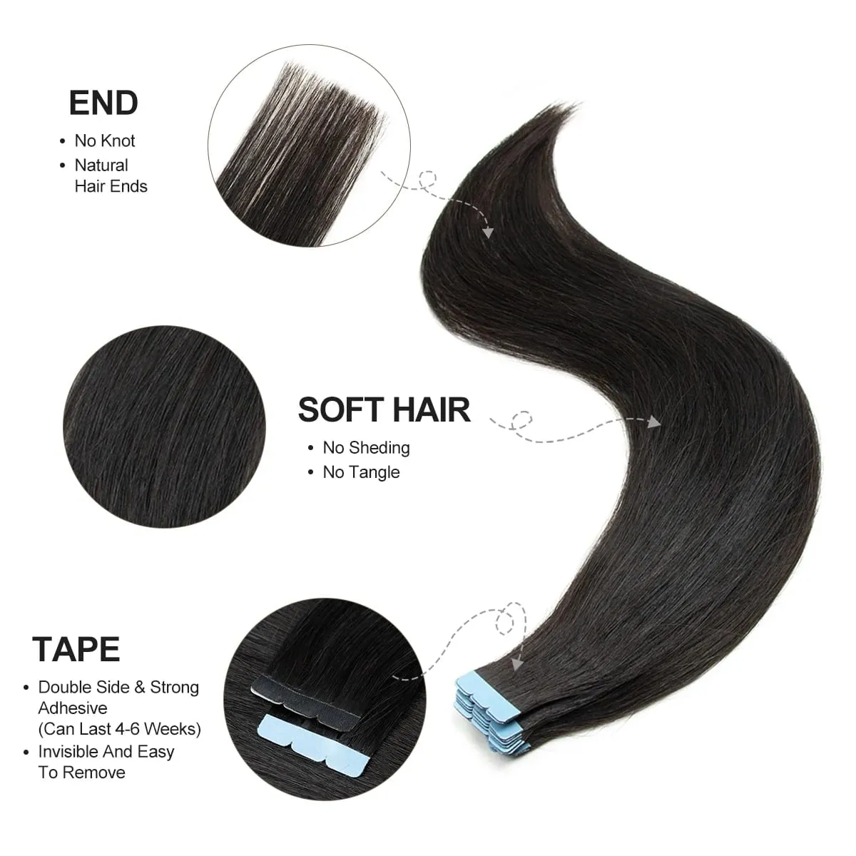 Invisible Adhesive Mini Tape Ins Straight Real Human Hair Extensions Easy Installation Add Volume For Women