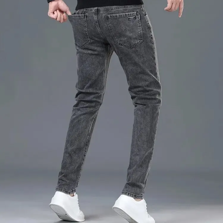 Spring Autumn New Elastic Men's Jeans Straight Leg Pants Slim Fit Business Casual Versatile Loose Wear-resistant Pants