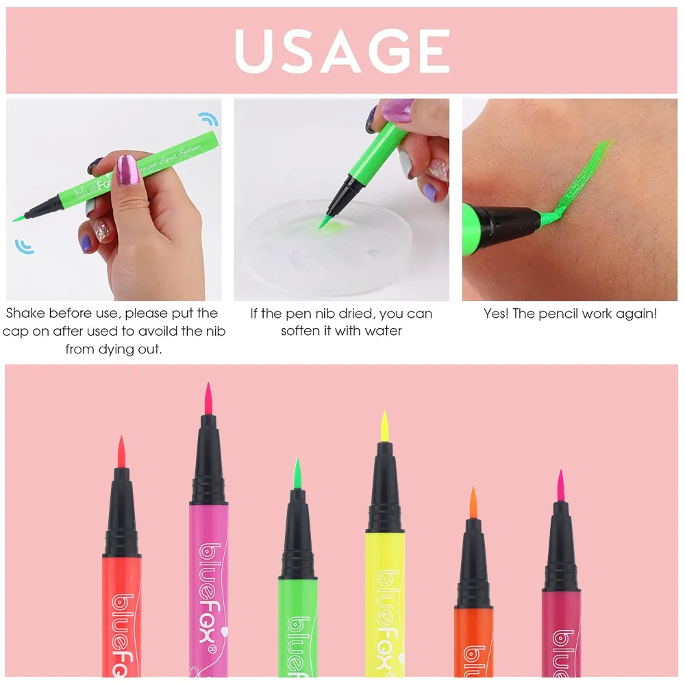 6Pcs Neon Fluorescent UV Glow Eyeliner Waterproof Long Lasting Colorful Liquid Eye Liner Rave Party Halloween Makeup Tools — image 4