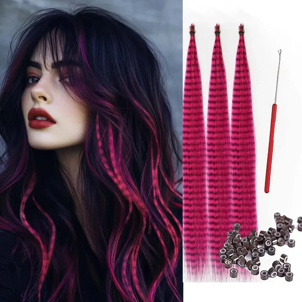 30strands Feather Hair Extension Fake Hair I Tip Rainbow Synthetic Hair 16inch Hairpiece Feather for Hair Extension Y2K Festival — image 2