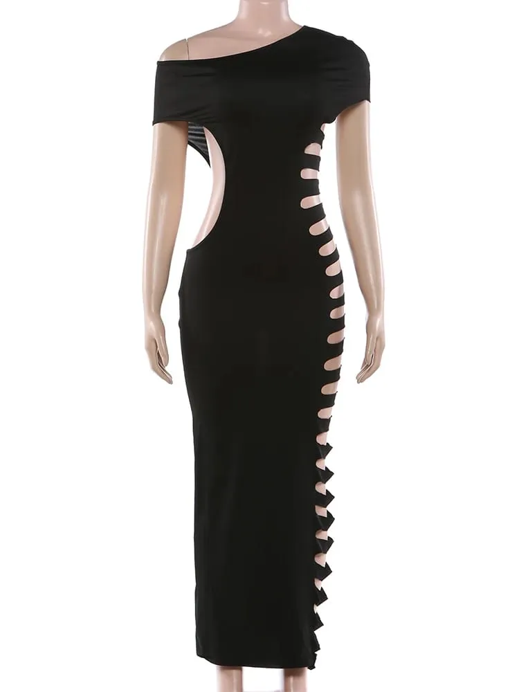 Weird Puss Sexy Skew Collar Dress Women Coquette Hollow Summer Trend Stretch Midnight Party Clubwear Irregular Hipster Vestidos — image 7