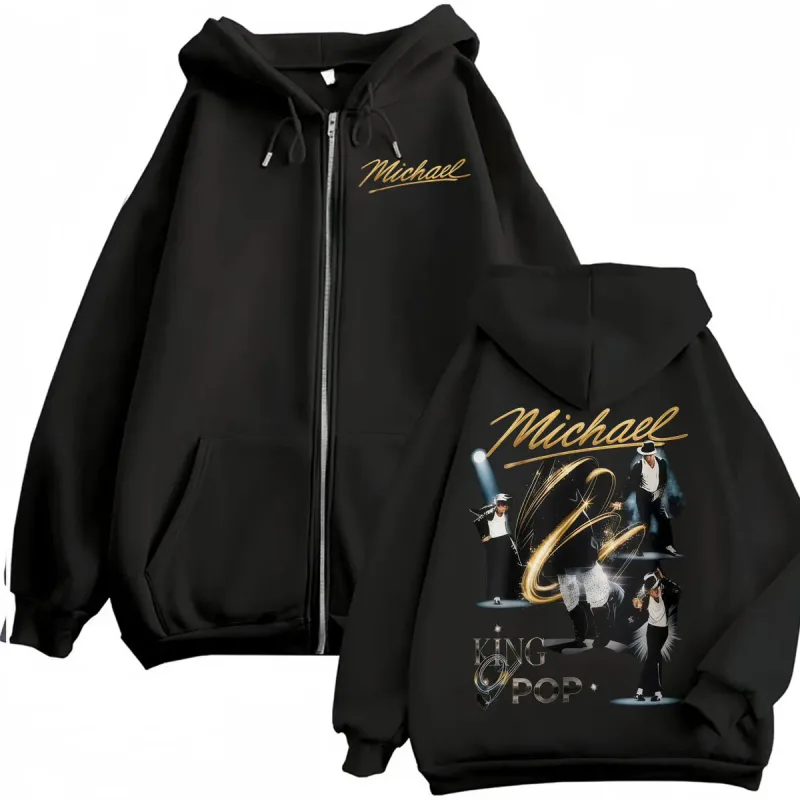 King of Pop Michael Jackson Concert Zipper Hoodies Men's Women Fashion Trend Classic Jacket Sweatshirt Long Sleeve Zip Up Hoodie — image 1
