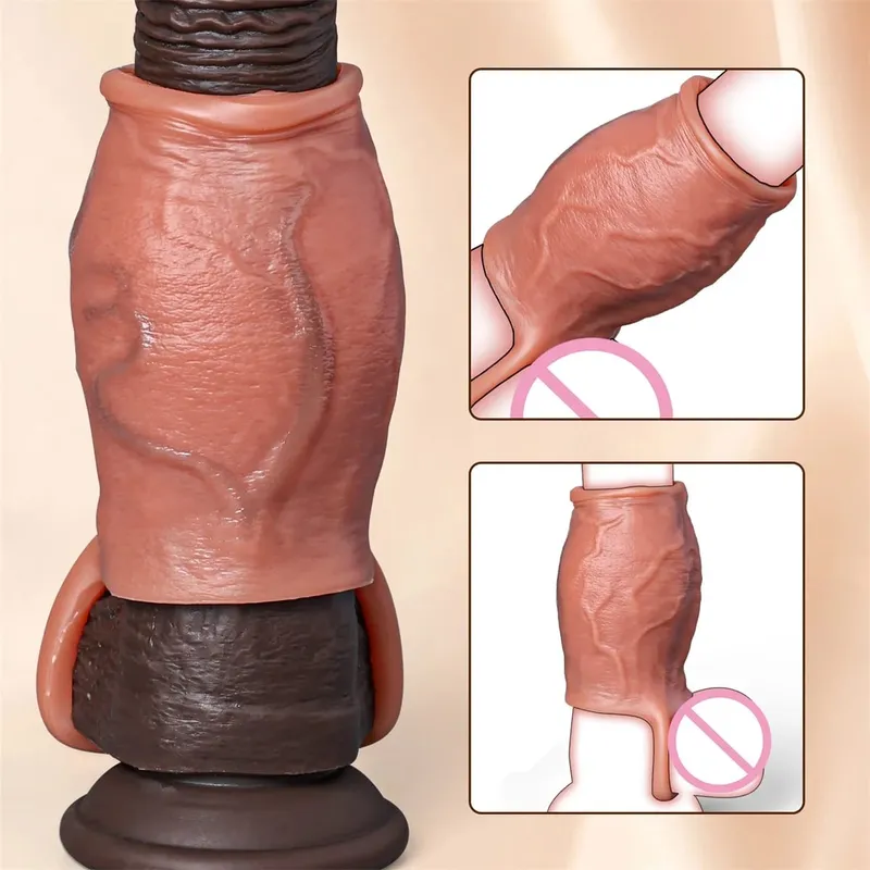 Skin Feeling Realistic Dildo Dick Pump Sleeve Enlargement Penis Covers Extender Men's Condoms Cock Ring Adult Sex Toy For Male — image 4