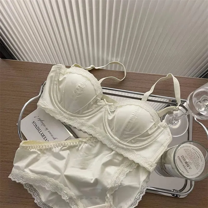Hot Item French Inspired Minimizer Bra Women Satin Lace Thin Cup Soft Underwire Uplifting Centering Anti-Sagging Solid Comfort — image 2