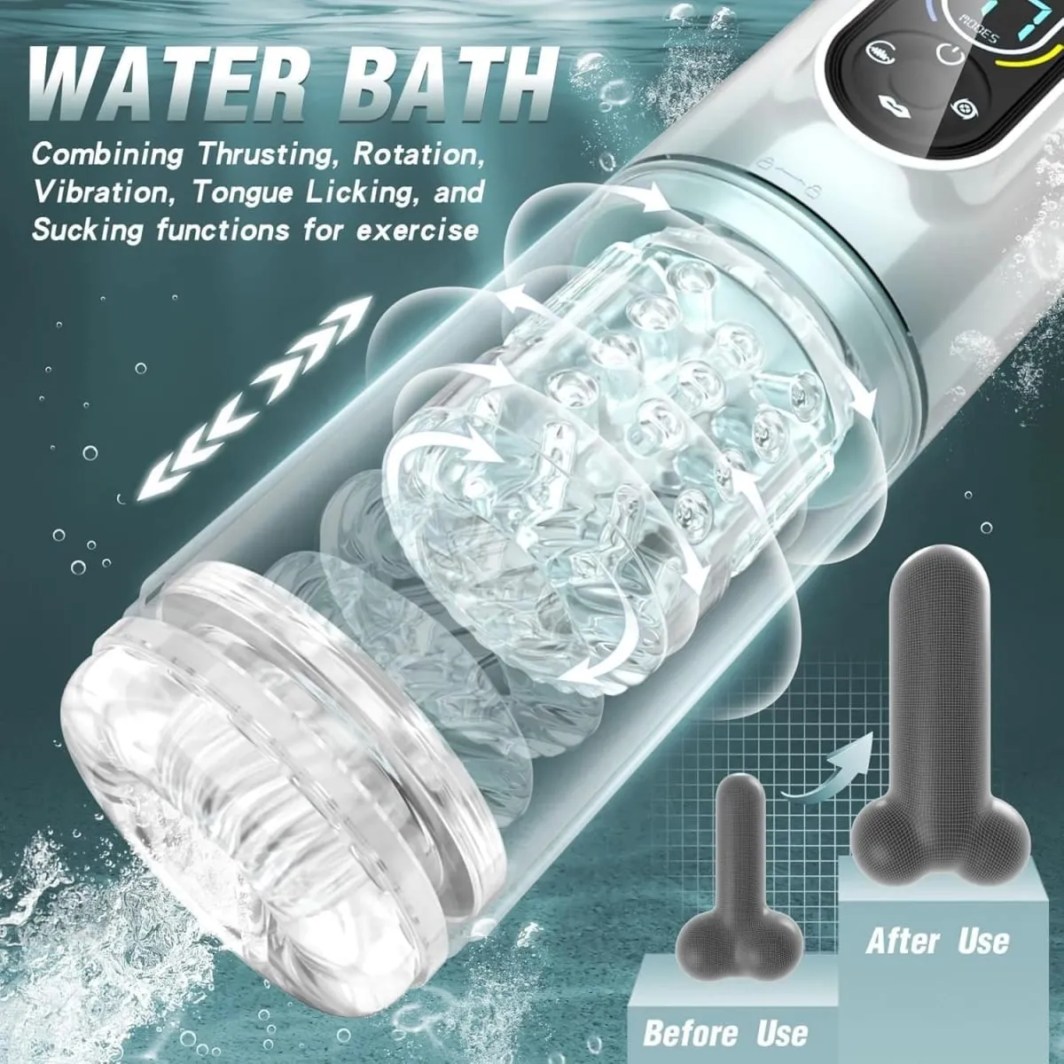 Automatic Male Masturbator Penis Pump Thrusting Rotating 9 Vibrating Sucking Licking Mode Visual LCD Pocket Pussy Adult Sex Toys