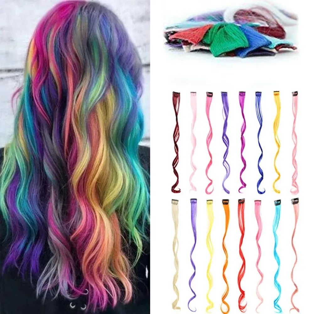 10 piece set of colored curly hair extensions clip style highlight hair patches single clip style one-piece women's dark hair — image 3