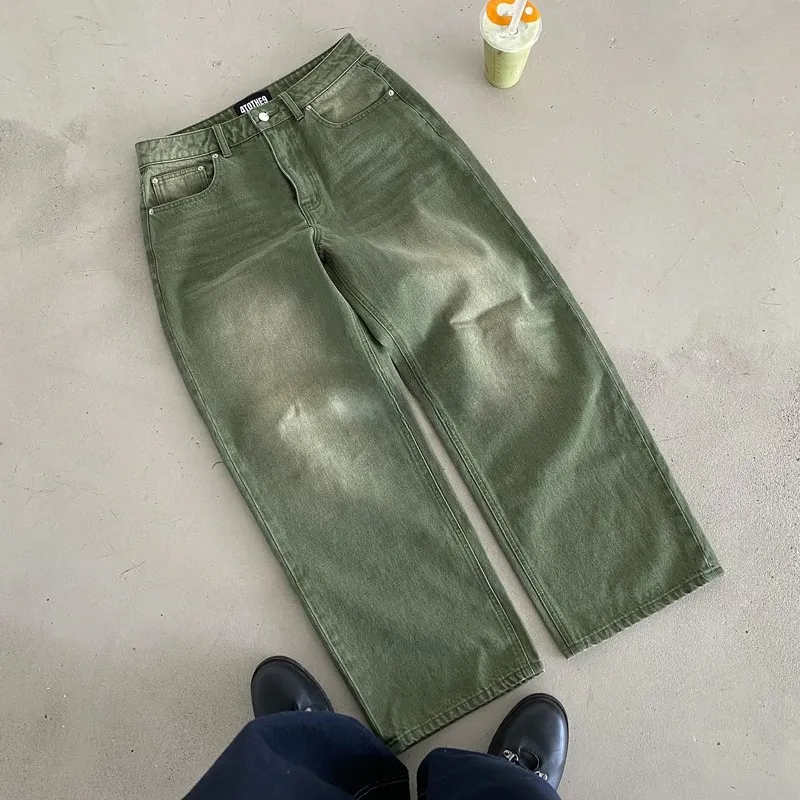 Y2K Retro Matcha Denim Jeans Washed Billiard Embroidered Denim Pants London Fashion New York Style Streetwear Unisex Baggy Jeans — image 2
