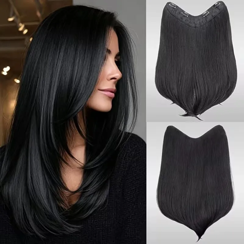 18Inch Synthetic Long Straight Hair Extension 4 Clips Increase Volume Heat-resistant Fake Fashion Hairpiece for Women Daily